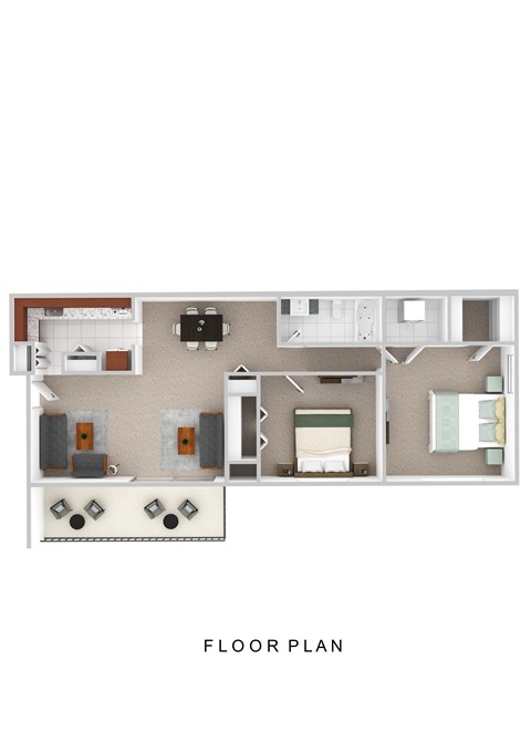 Floor plan for 2 beds, 1 bath, 1000 sqft